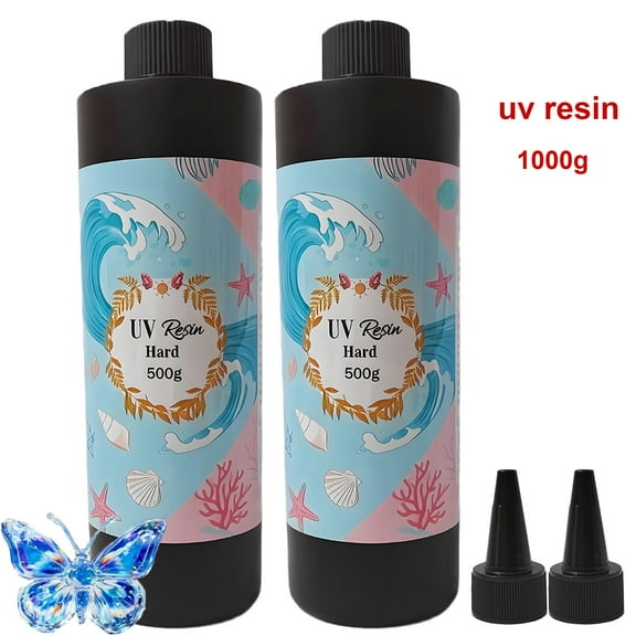 UV Resin 1000g,500g x2 UV Resin Kit, Hard Type Crystal Clear Ultraviolet Fast Curing UV Epoxy Resin for Craft Jewelry Making Casting & Coating