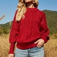 thumbnail image 5 of Gibobby Suéter de invierno para mujer, Suéter de manga larga con cuello redondo para mujer, de punto grueso, cálido, de gran tamaño(Rojo,XG), 5 of 5