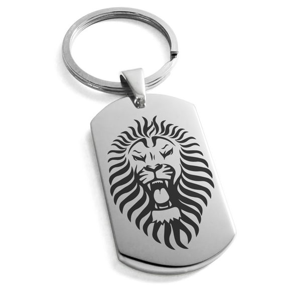 Stainless Steel Pharaoh Lion King Engraved Dog Tag Keychain Keyring