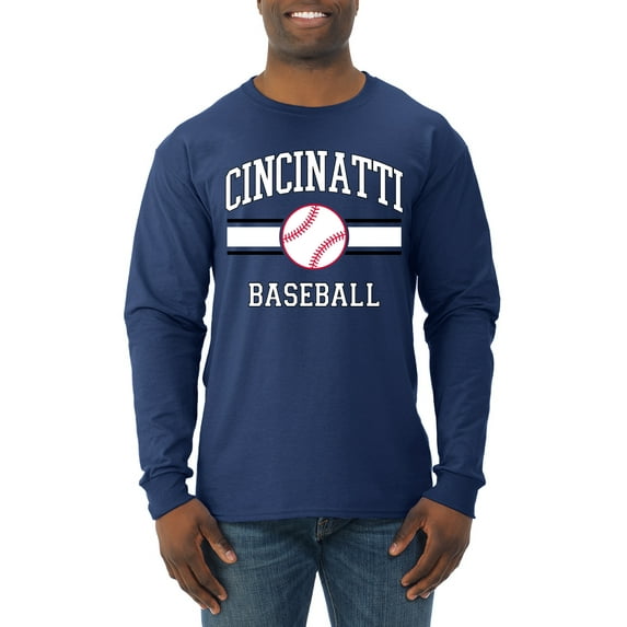 Wild Bobby City of Cincinnati Baseball Fantasy Fan Sports Men's Long Sleeve T-Shirt, Navy, 3X-Large