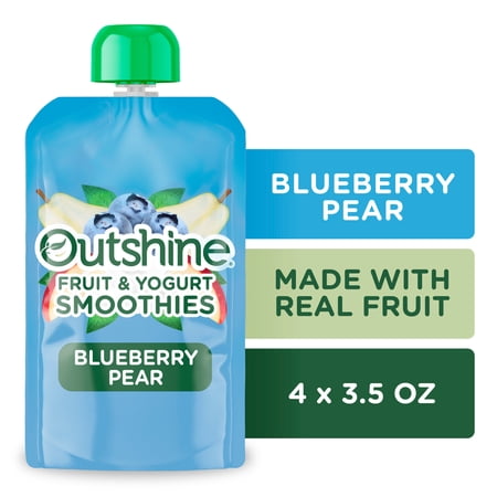Outshine Fruit and Yogurt On the Go Smoothie Snacks, Blueberry Pear, 3.5 oz Pouches (4 Pack)