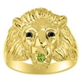 thumbnail image 1 of RYLOS Rings Gold Plated Silver Lion Head Ring Black Diamonds Eyes & Gemstone Mouth Fun Designer Rings Peridot Jewelry Size 9, 1 of 7