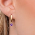 thumbnail image 3 of Gem Stone King 14K Yellow Gold Purple Amethyst Dangle Earrings for Women | 0.66 Cttw | Gemstone February Birthstone | Round 4.5MM, 3 of 6