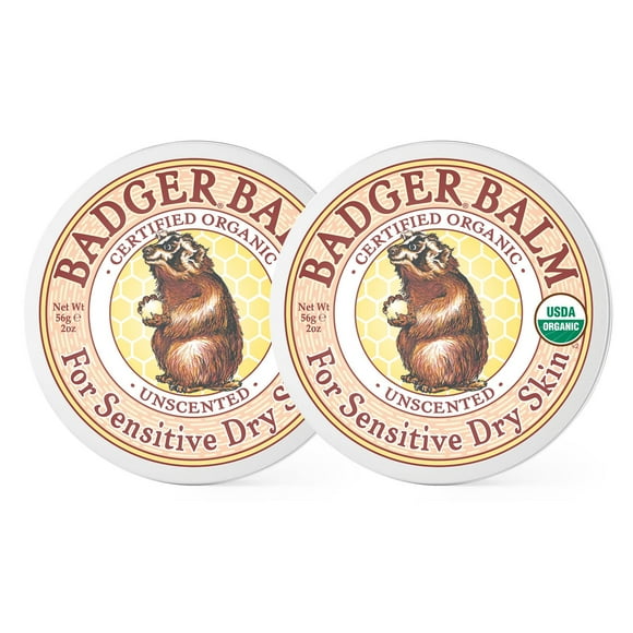 Badger - Bálsamo para piel seca sin perfume Bálsamo para piel sensible Bálsamo hidratante para piel seca y agrietada Bálsamo sin perfume Bálsamo hidratante para la piel 2 oz (paquete de 2)