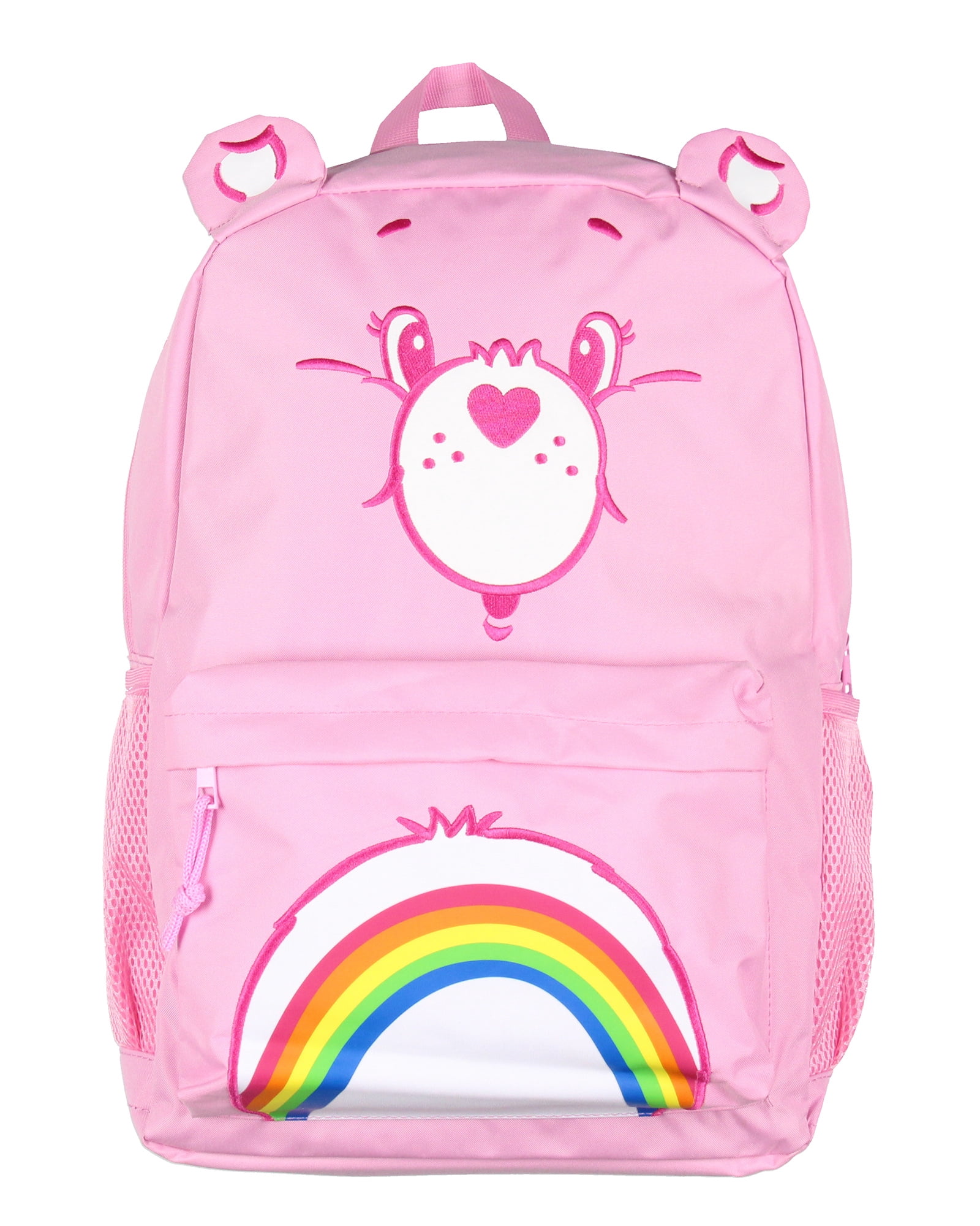 Care Bears Backpack Cheer Bear Embroidered Face Rainbow Belly Badge Design with 3D Ears Laptop School Travel Backpack