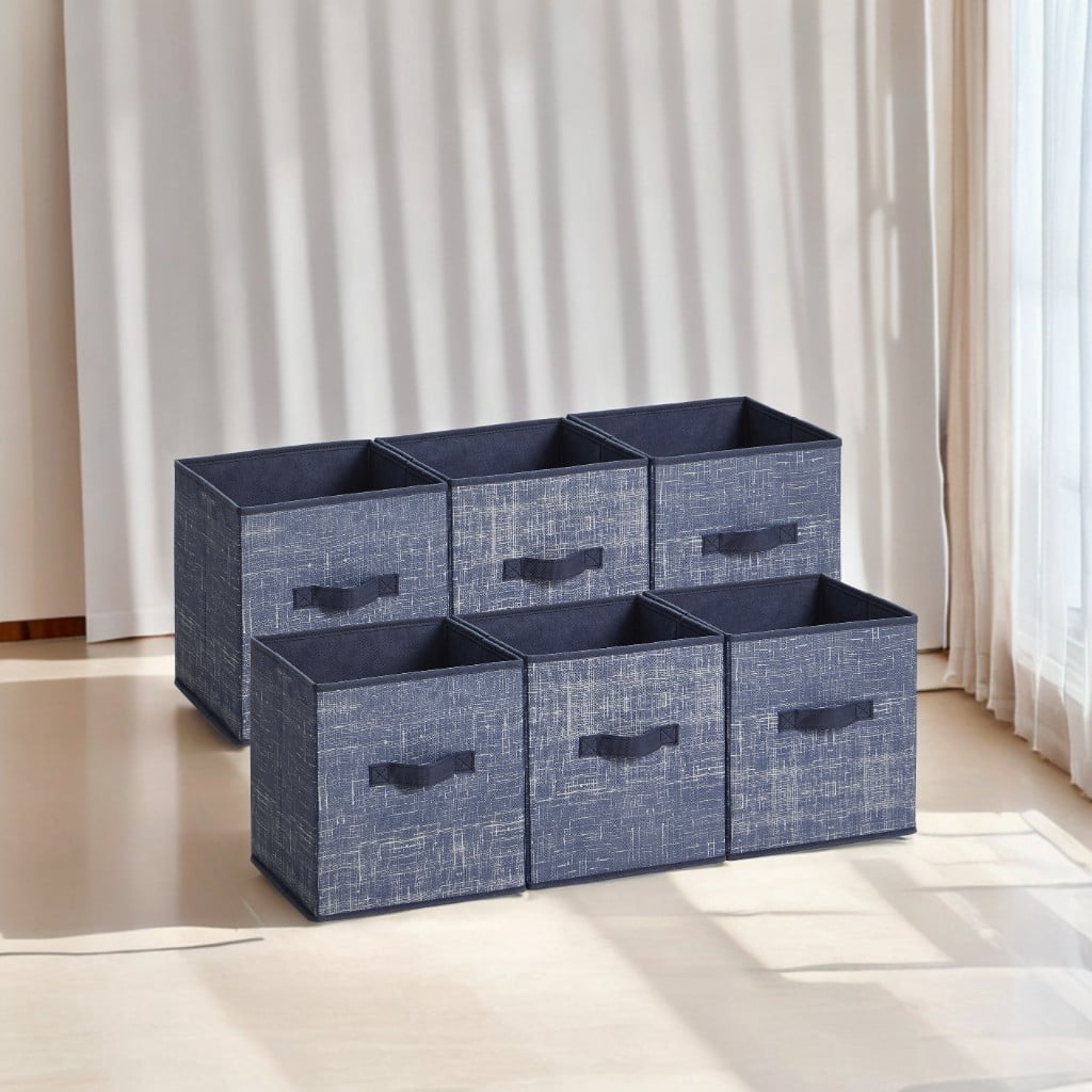 11" Cube Storage Bin 6 Foldable Fabric Cube Organizer Bin with Double Handles Storage Box for Living Room Bedroom Office Navy Blue