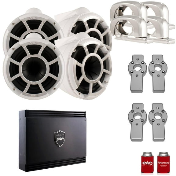 Wet Sounds for Mastercraft 2007 & Up - Two Pairs Of REV10 10" White Swivel Tower Speakers with Adapters & SDX2 Amplifier