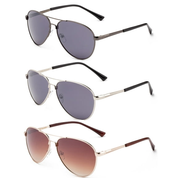 3 Packs Metal Aviator Spring Temple Fashion Sunglasses for Men for Women