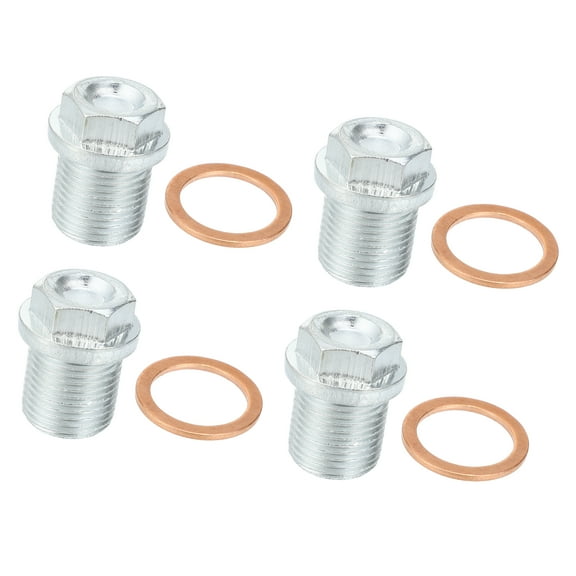 4 Pcs M18x1.5 Steel Engine Oil Drain Plug Screw with Seal Ring for Volvo XC60 for Ford Focus Silver Tone