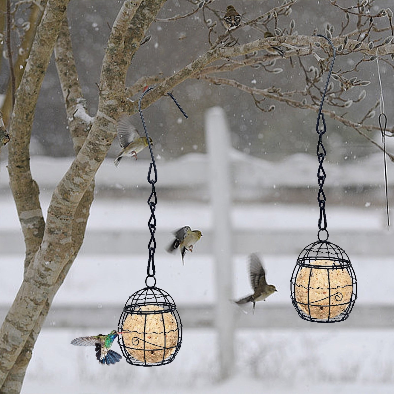 1 Pcs Ball Bird Feeders, Bird Suet Ball Feeders, Metal Hanging Bird Feeders with Hooks, Fat Ball Bird Feeders for Wild Birds Outdoor Garden, Bird Feeder for Outdoors Hunging, Garden Decoration