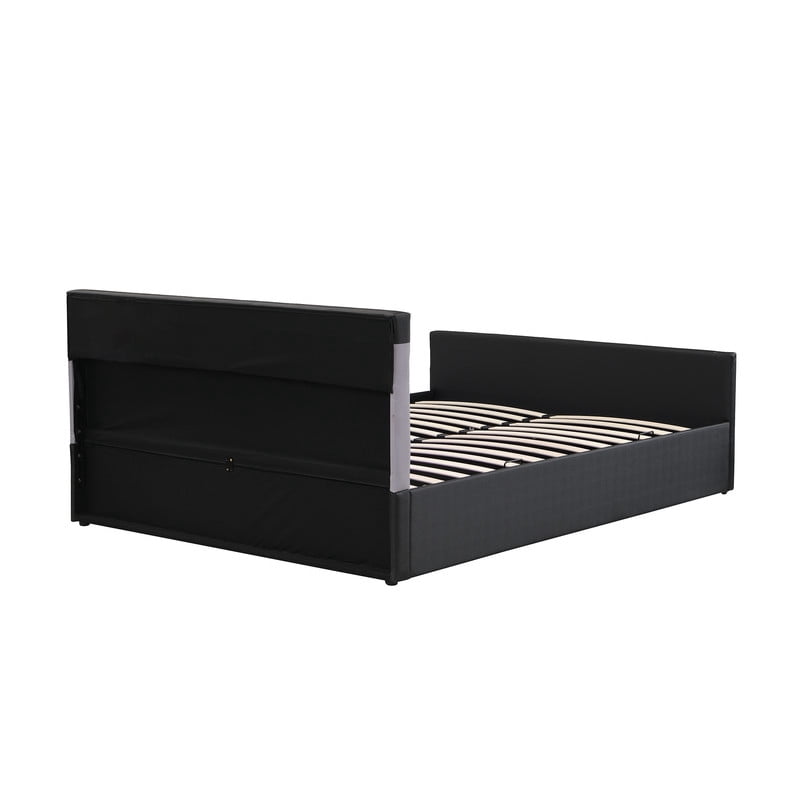Queen Size Cyberpunk Style Low Profile Bed with LED Lighting Headboard, Hydraulic Storage Platform Bed Frame for Kids/Teens/Adults