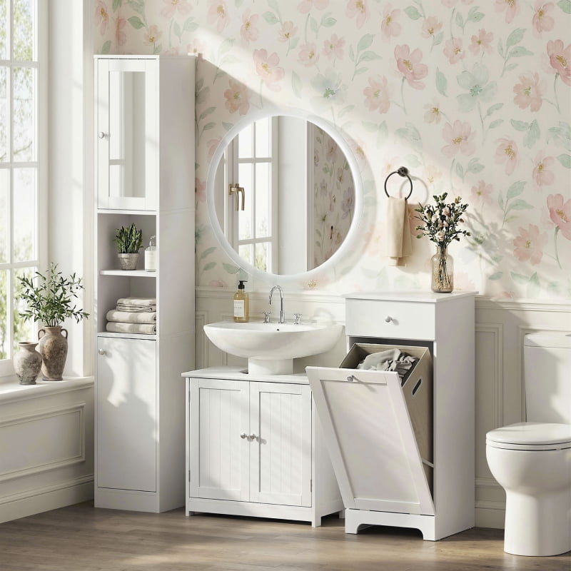 Alvantor Under Sink Bathroom Storage Cabinet with U-Shape Cut-Out & Adjustable Shelf 23.5" W x 11.75" D x 23.5" H White