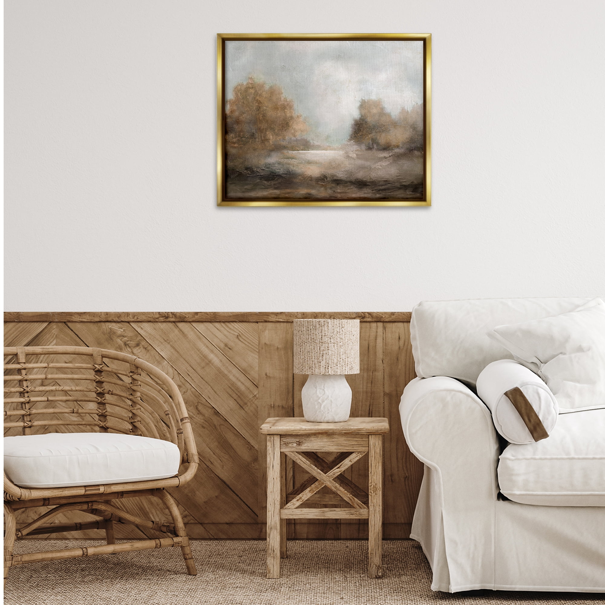 Stupell Industries Rural Scenic Atmosphere Landscape & Nature Painting Gold Floater Framed Canvas Art Print Wall Art, 31 x 25
