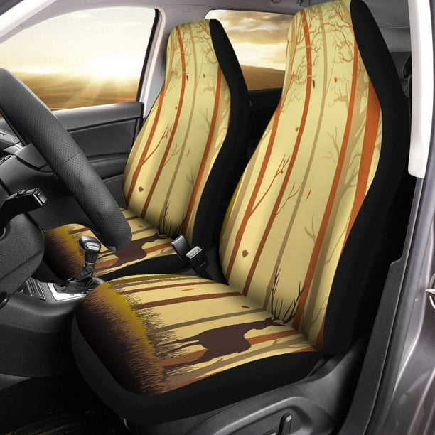 Zhanzzk Set Of 2 Car Seat Covers Brown Silhouette Deer In The Woods During Autumn Universal Auto Front Seats Protector Fits For Suv Sedan Truck Com Zhanzzk Set Of 2 Car Seat Covers Brown, Deer Car Seat Cover
