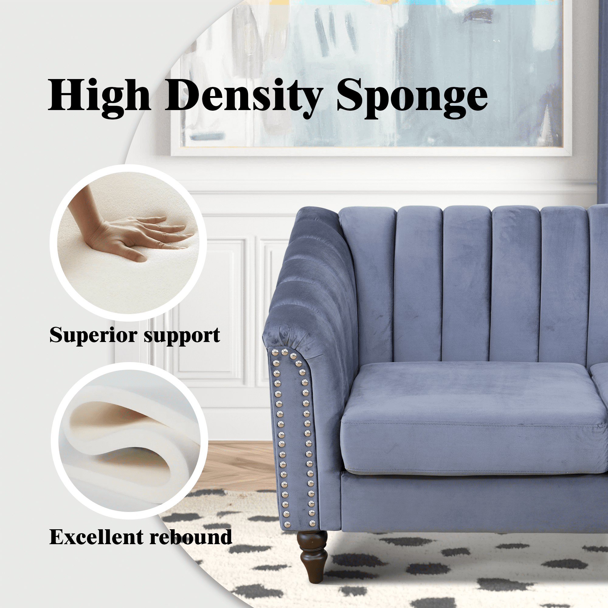 Aukfa 2 Pieces Sectional Sofa Couch Set, 21" Deep Seat Sofa for Living Room, 3 Seat Sofa, Loveseat,Gay