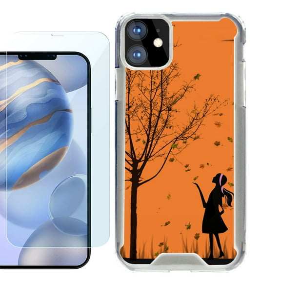 For Apple iPhone 12 Case, iPhone 12 Pro Case, Hybrid Bumper Phone case, with Tempered Glass Screen Protector, by OneToughShield ® - Autumn Leaf