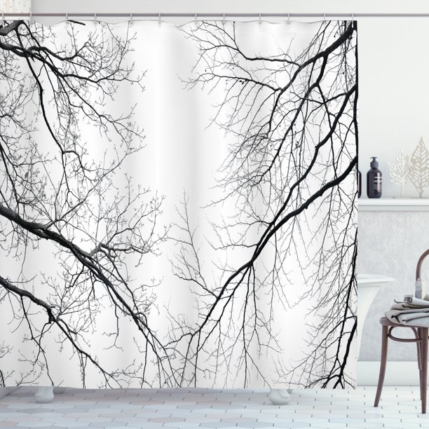 Forest Shower Curtain, Trees Branches Leafless Spooky Scary Image in a