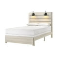 thumbnail image 2 of White Cream Rustic Finish 6pc King Size Headboard Lamp Bed Set Wooden Master Bedroom Furniture, 2 of 7