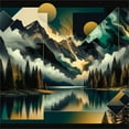 thumbnail image 3 of Ambesonne Lake Duvet Cover Set, Clouds Mountains Geometric Art, Calking, Teal Earth Yellow Grey, 3 of 6