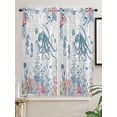 thumbnail image 5 of Coastal Octopus Bathroom Window Curtain, Summer Beach Nautical Ocean Coral Seahorse Light Filtering Coffee Kitchen Curtains, Bedroom Living Room Curtains 2 Panel 84"x63", 5 of 6