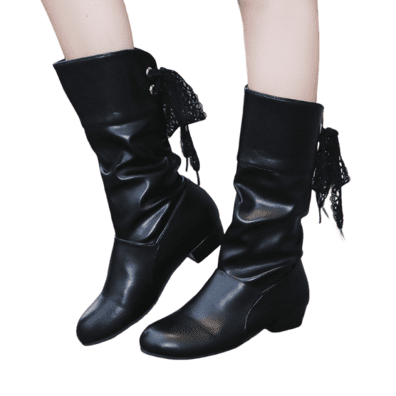 Willtoo Mid Calf Boots for Women Lace Up Round Toe Wide Calf Boot Chunky Low Heel Non Slip Shoe Fashion Comfy Tall Shoes