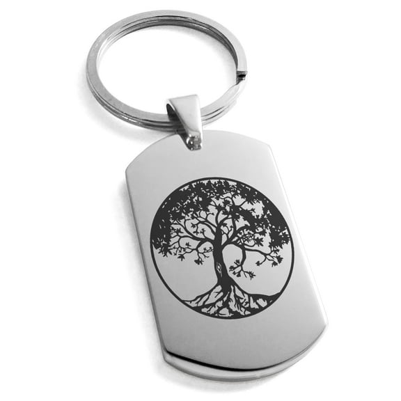 Tioneer Stainless Steel Tree of Life Engraved Dog Tag Keychain Keyring