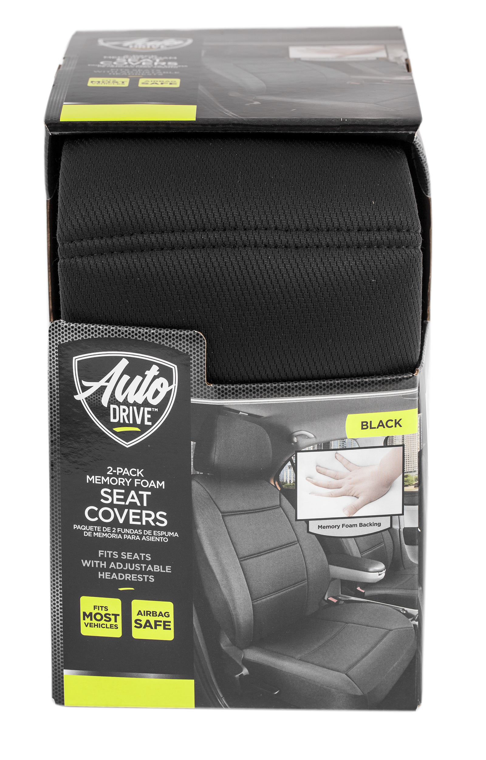 AUTO DRIVE 2 PIECE LOW BACK MEMORY FOAM CAR SEAT COVER POLYESTER BLACK, UNIVERSAL FIT, 2010SC11