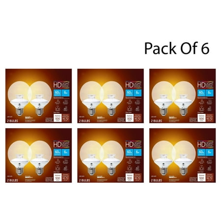 

GE Lighting 92236 LED Relax HD 6 (60-watt Replacement) 500-Lumen G25 Light Bulb with Medium Base Clear Soft White 2 Count Each (Pack oF 6)