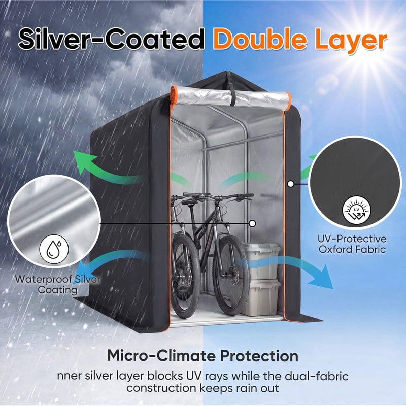 Vineego Outdoor Storage Shed, Waterproof Storage Shelter, Rust-Resistant Galvanized Steel Frame, Wind Resistant Tent with Roll-Up Zipper Door , Outdoor Storage for Bikes, Garden Tools Black