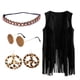 thumbnail image 2 of Conjunto de 5 piezas de los años 60 y 70 para mujer, disfraz de hippie, pendiente con símbolo de la paz, diadema, chaleco con flecos, cárdigan con borlas, 2 of 5