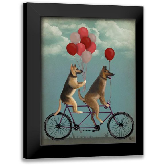 Fab Funky 12x14 Black Modern Framed Museum Art Print Titled - German Shepherd Tandem