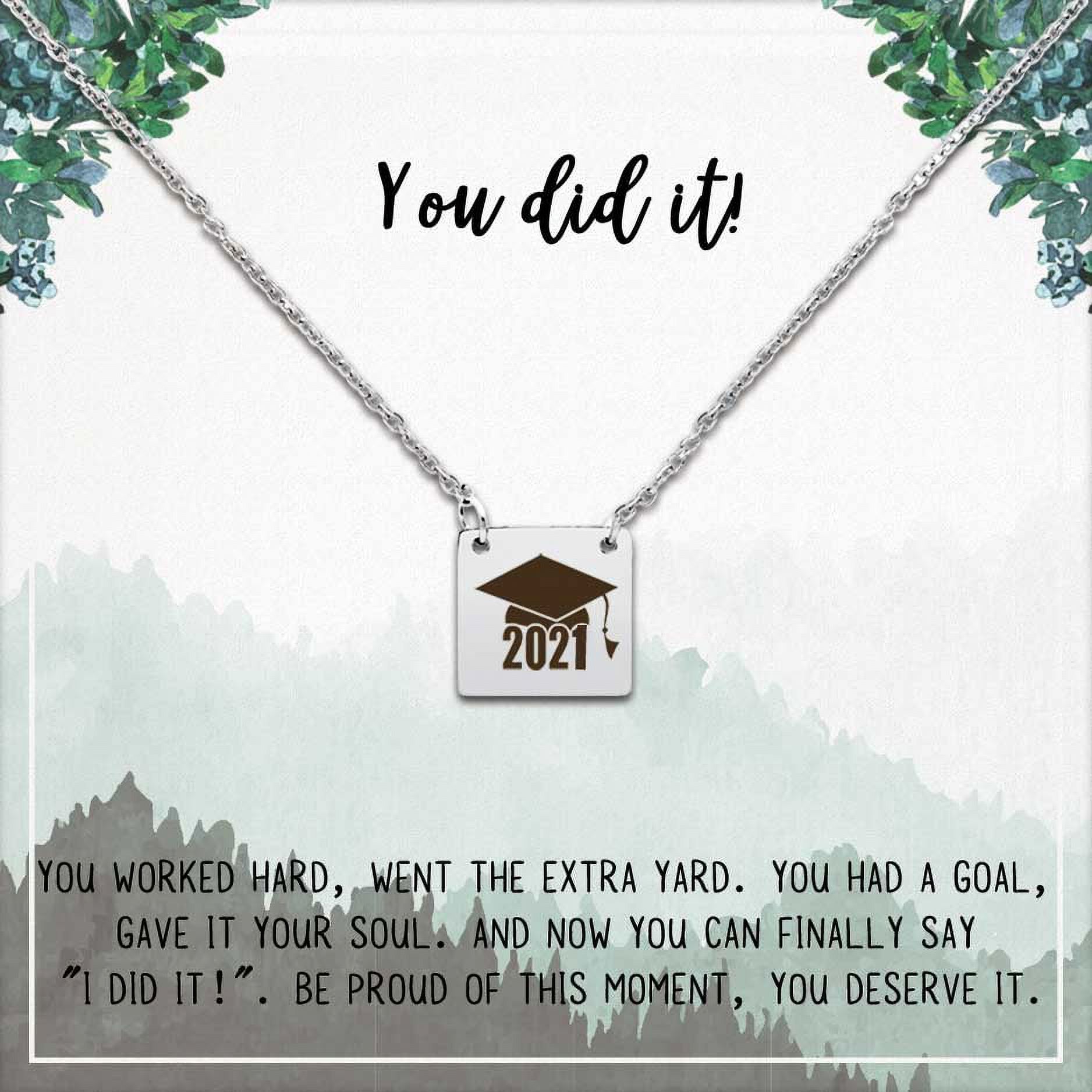 Anavia College Graduation Gift for Her - High School 2021 Graduation Gifts for Daughter - Stainless Steel Engraved Bachelor Cap Necklace