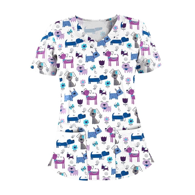 Top exfoliante con escote en V, manga corta, multiusos para mujeres, para SPA, cosmetología, camisa fácil de limpiar, uniforme de trabajo de enfermera SG