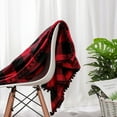 thumbnail image 2 of PiccoCasa Plaid Flannel Fleece Polyester Blanket 50"x60", Red and Black, 2 of 6
