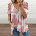thumbnail image 2 of Strawberry Pink Cow Print Pattern Womens Summer V Neck Zipper Top Short Sleeve T Shirt Off Shoulder Top Casual Classy Loose Shirts, 2 of 7