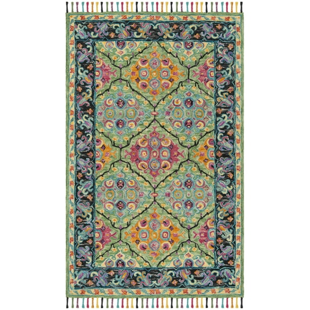 SAFAVIEH Aspen Emely Colorful Floral Wool Area Rug, Light Green/Black