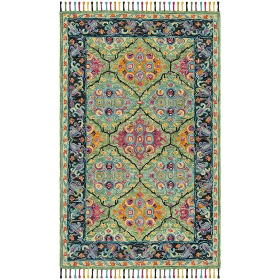 SAFAVIEH Aspen Emely Floral Wool Area Rug, Light Green/Black, 3' x 5'