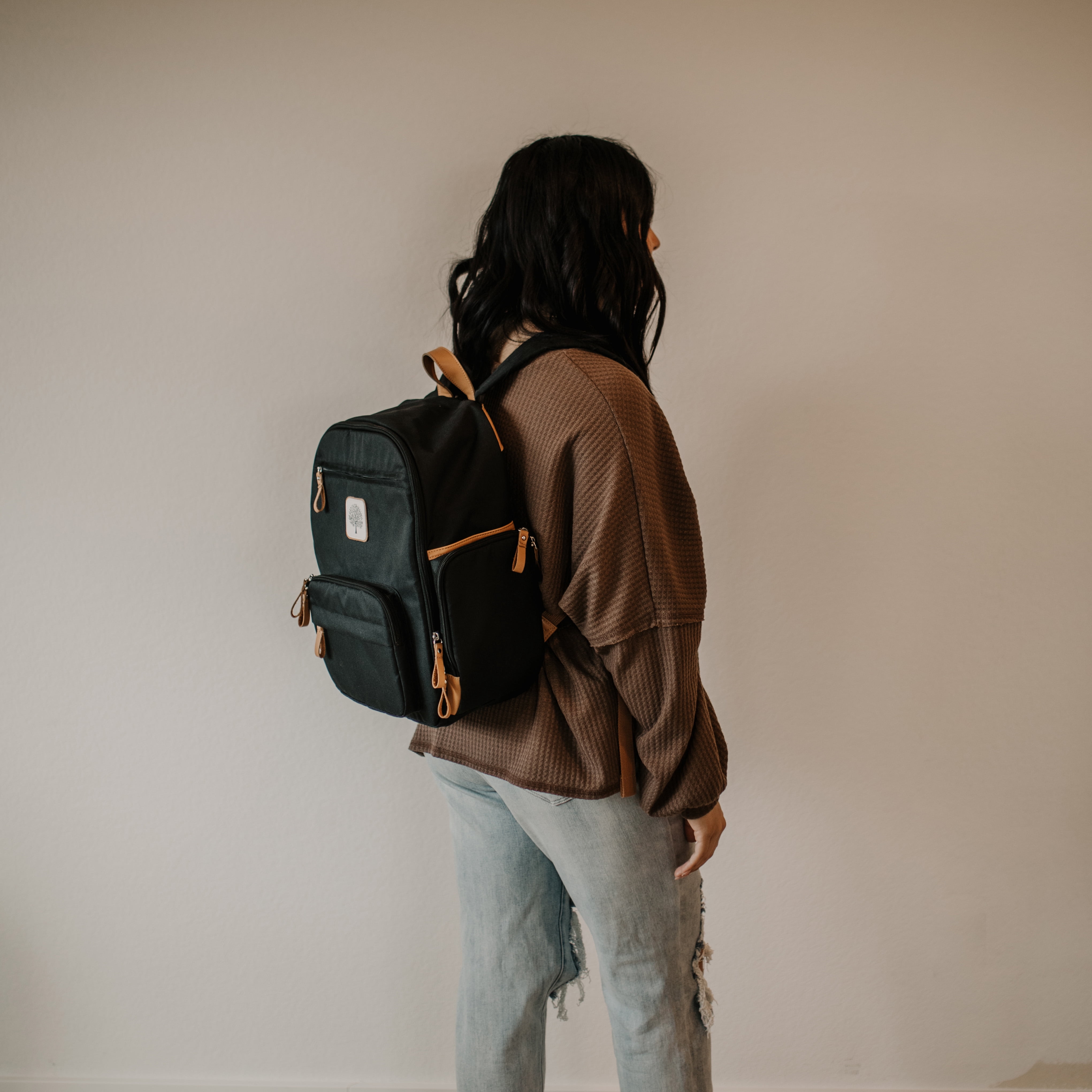 Parker Baby Co. Birch Bag Mini Diaper Backpack, Lightweight Baby Bag with Insulated Bottle Pockets, Compact & Organized - Black