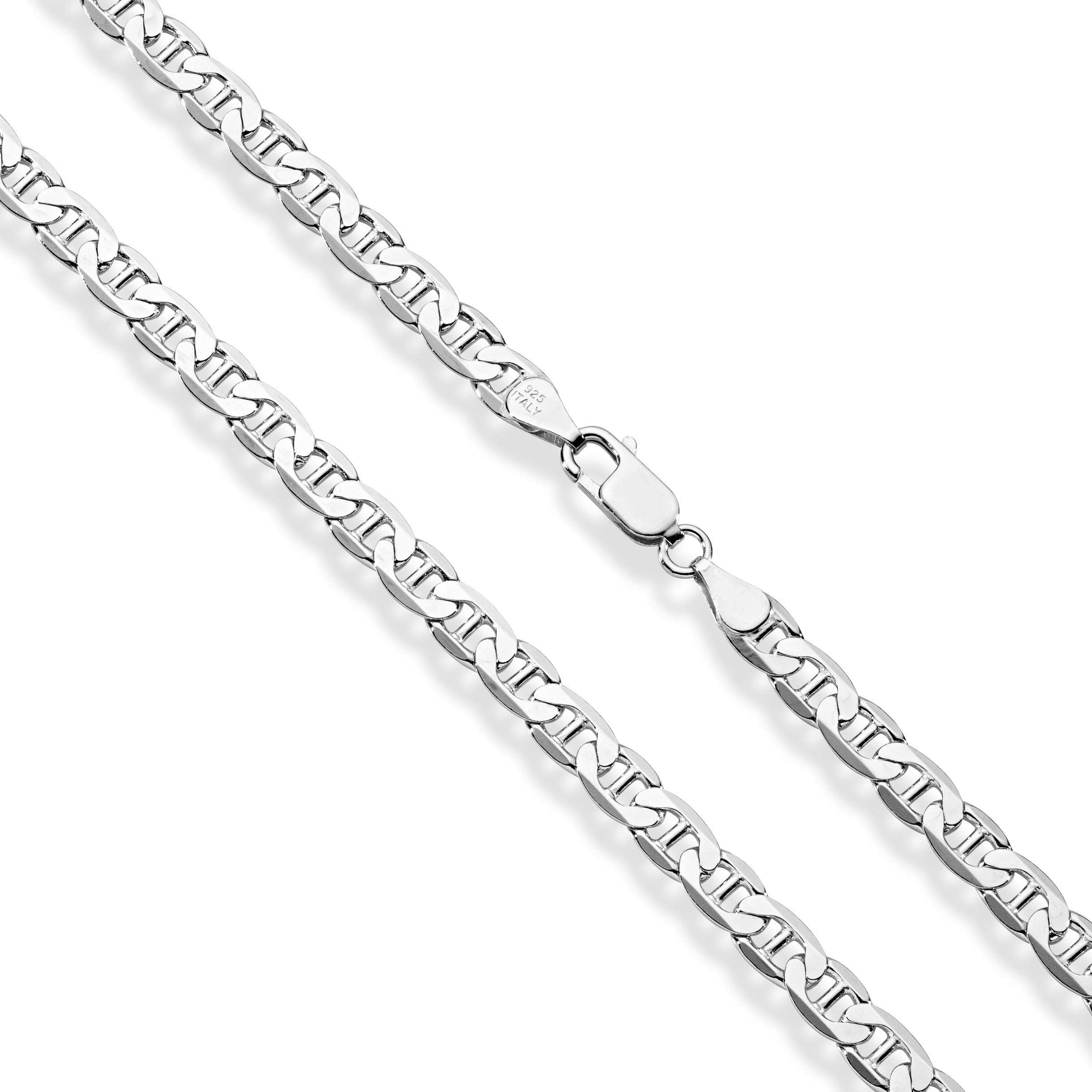 Miabella Solid 925 Sterling Silver Italian 6mm Diamond-Cut Solid Flat Mariner Link Chain Necklace for Women Men, Made in Italy (Length 26 Inches)