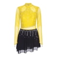 thumbnail image 3 of HULIJA Robe de Patinage Artistique pour Femmes Manches Longues en Maille avec Strass Compétition de Danse Jaune TTG, 3 of 5