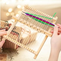 Small Knitting Loom Kit 8.2 X 7.6 Inch Wooden Multi Weaving Loom with Colorful Yarn for Beginners Adults Scarf Hat Blanket Knitting Crochet Projects Yellow