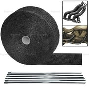 3ox 50ft 2-inch Black Pipe Header Manifold Exhaust Heat Wrap Tape+6 Ties for Cars, Motorcycles