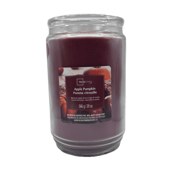 Mainstays Bougie parfumée en pot de verre à mèche unique, à la pomme et à la citrouille, 567 g (20 oz)