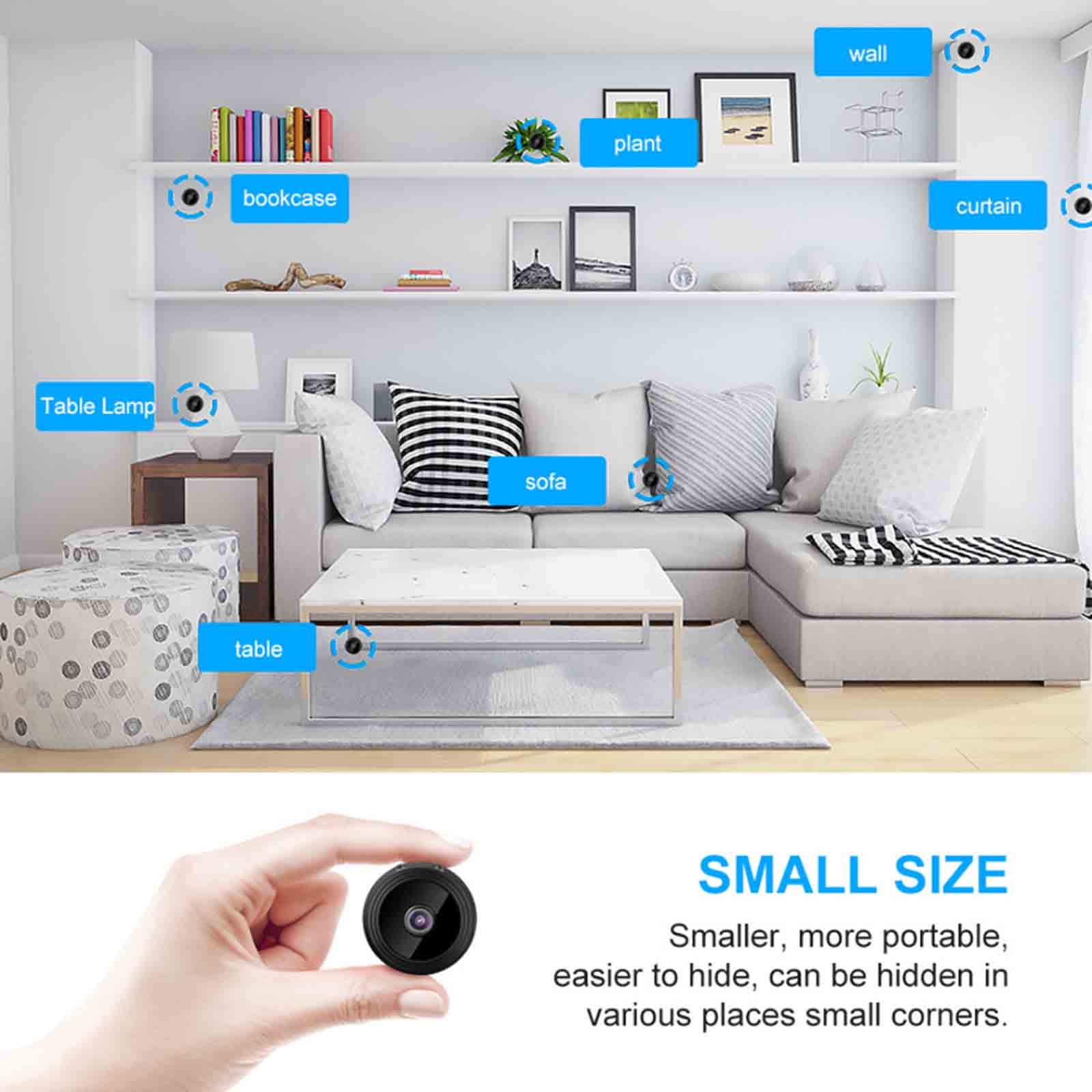 Mini WiFi Home Security Camera, 150° Wide Angle Night Vision Motion Detection, Wireless Surveillance Cam Remote Video Audio Recorder with Built-In Magnet