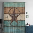 thumbnail image 5 of Vintage Teal Semi Sheer Curtains Drapes for Living Room, Bedroom, French Doors Window 63 Inches Long, Brown Western Texas Barn Star Wood Grain Rod Pocket Chiffon Curtain Drapery Voile Drape Panel, 5 of 6