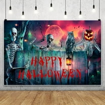 SUNOLIFE Halloween Backdrop Banner Horror Skeletons Photo Background Banner 6x4ft