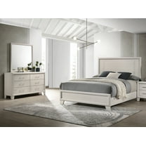 Beautiful White Cream Finish Full Panel Bed Dresser Mirror 3pc Bedroom Set