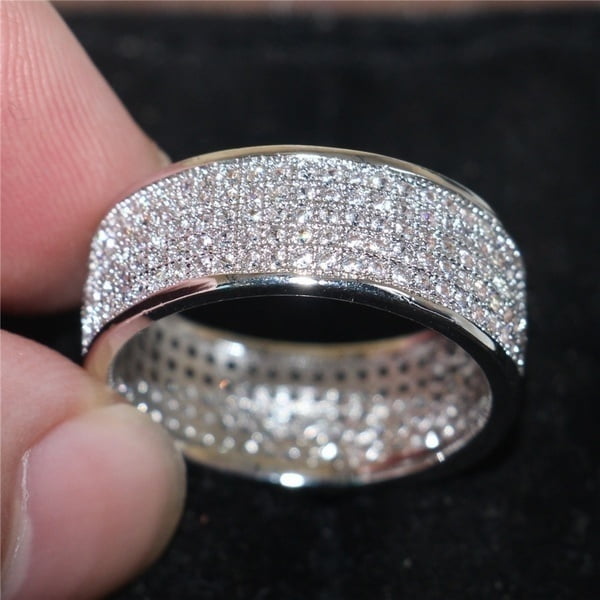 Women's Party Wear Jewelry Ring Round Diamond 14k White Gold Over 925 Silver 