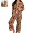 thumbnail image 2 of Pajamas Womens Xmas Print Sleepwear Holiday Loungewear 2 Pieces Pjs Set (Z009-Brown XXL), 2 of 5