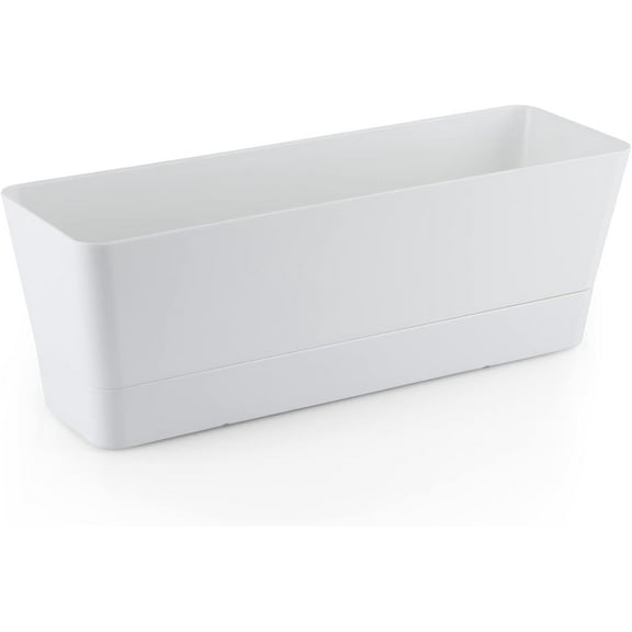 12x3.8x4.6In Window Planter Box,QZS Rectangle Flower Pots for Indoor Outdoor Use,Plastic White Flower Box for Porch Window,Yard